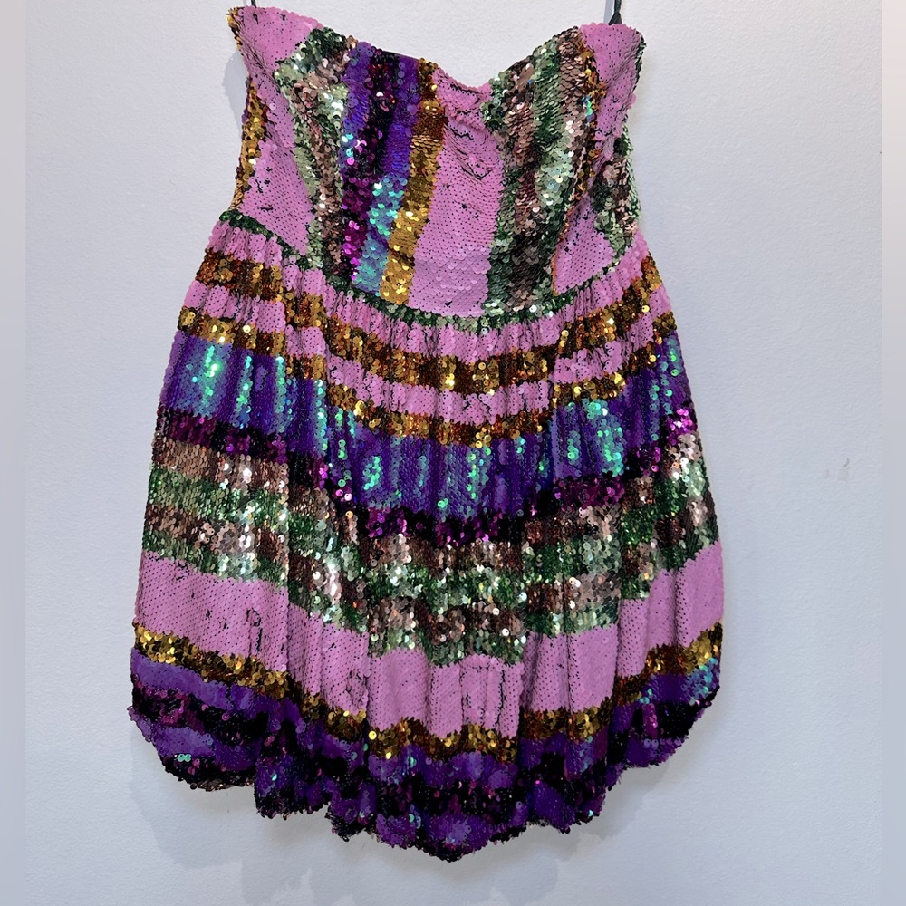 ASOS PETITE MULTI COLORED SEQUENCE STRAPLESS BUBBLE  DRESS